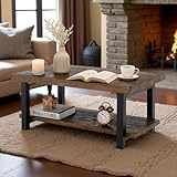 Alaterre Furniture Pomona Rustic Coffee Table with Storage Shelf - 42-Inch Industrial Modern Metal and Solid Wood Living Room Table - Easy Assembly Farmhouse Living Room Furniture (Rustic Natural)