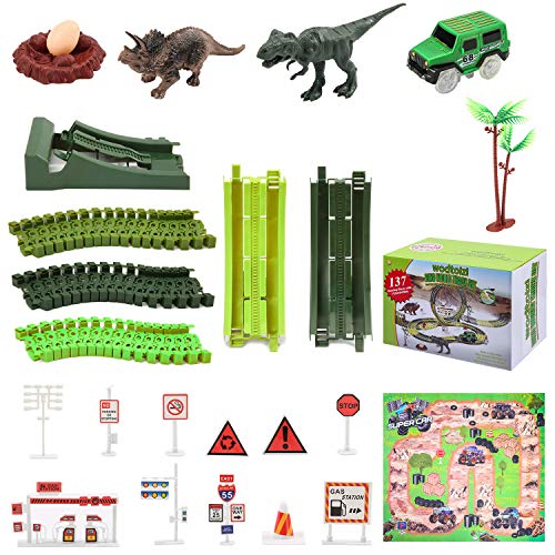 image for Wodtoizi Dinosaur Race Track Toy Car Playset Race Car Track Sets Dinos