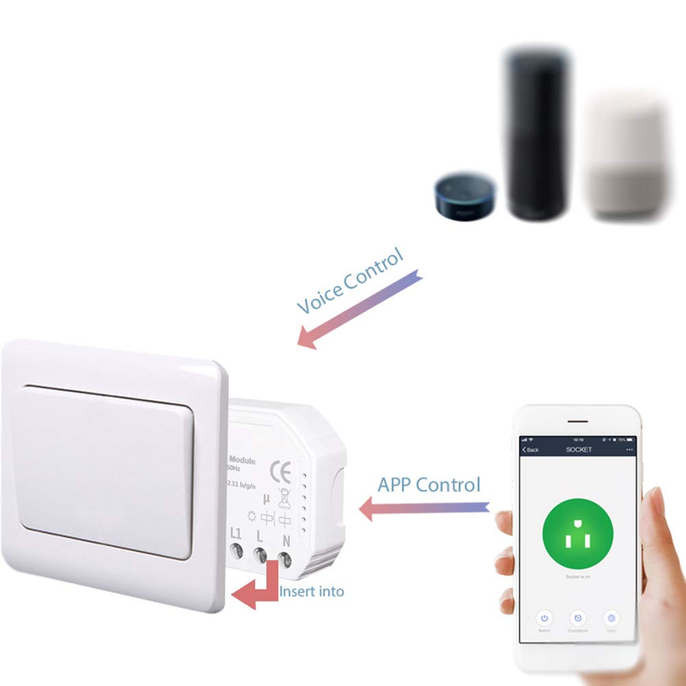 WiFi Dimmer 150W 220V-240V Home Voice Interruptor inalámbrico automático LED Luz Temporizador Electrónico DIY Controlador Smart Multifunción Módulo Control Remoto