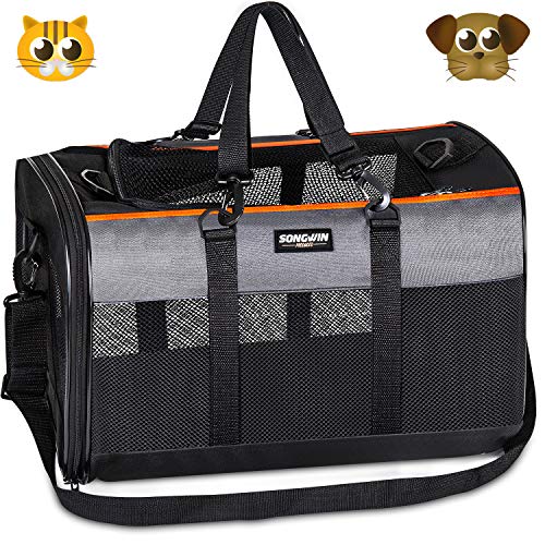 Soft-Sided Pet Travel Carrier,Airline Approved Pet Carriers for Medium Big Dog and Cat,Collapsible Cat Carrier Dog Carrier Bag.(Black&Gray)