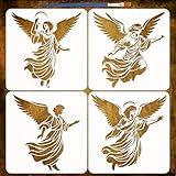 FINGERINSPIRE 4 Stück Engel Schablone Mit Pinsel 30x30cm Erzengel Malschablonen Engel Schablonen Haustier Fantasy Motive Menschliche Motive Vorlage Für Holzboden Und Wand DIY