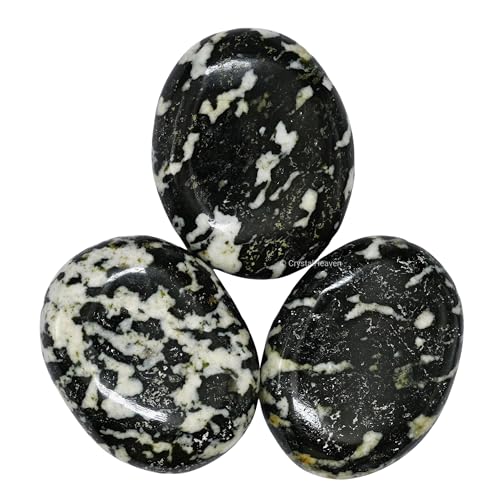 Image of Certified Black and White Tourmaline Crystal Palm Pebbles Stones for Anxiety Stress Relief Massage - AAA Grade Original Healing Gemstone Agate Palm Stone for Yoga Meditation Spiritual Reiki Feng Shui