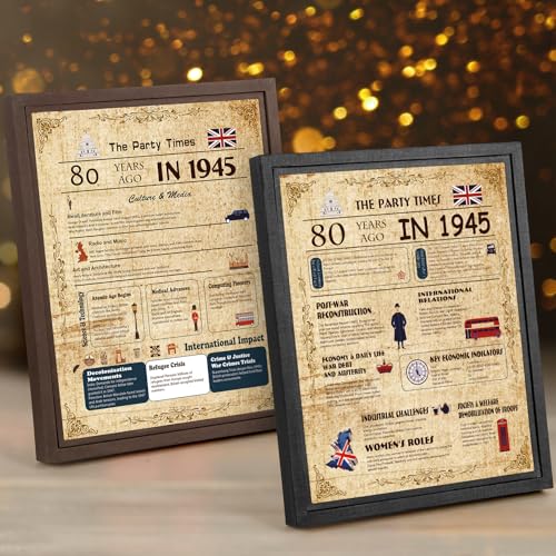 Alowor Paquete de 2 pósteres enmarcados de 1945 con texto en inglés "Born in 1945", con texto en inglés "Born in 1945", con texto en inglés "Happy 40th Birthday", regalo para hombres y mujeres