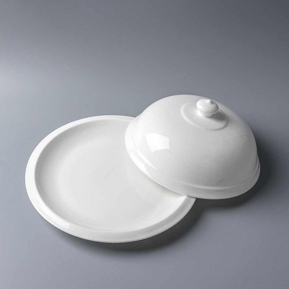 DOITOOL Piatto da bistecca in ceramica, moderno, bianco, rotondo, con coperchio a cupola, 26 x 25 x 10 cm, per feste, matrimoni, ristoranti