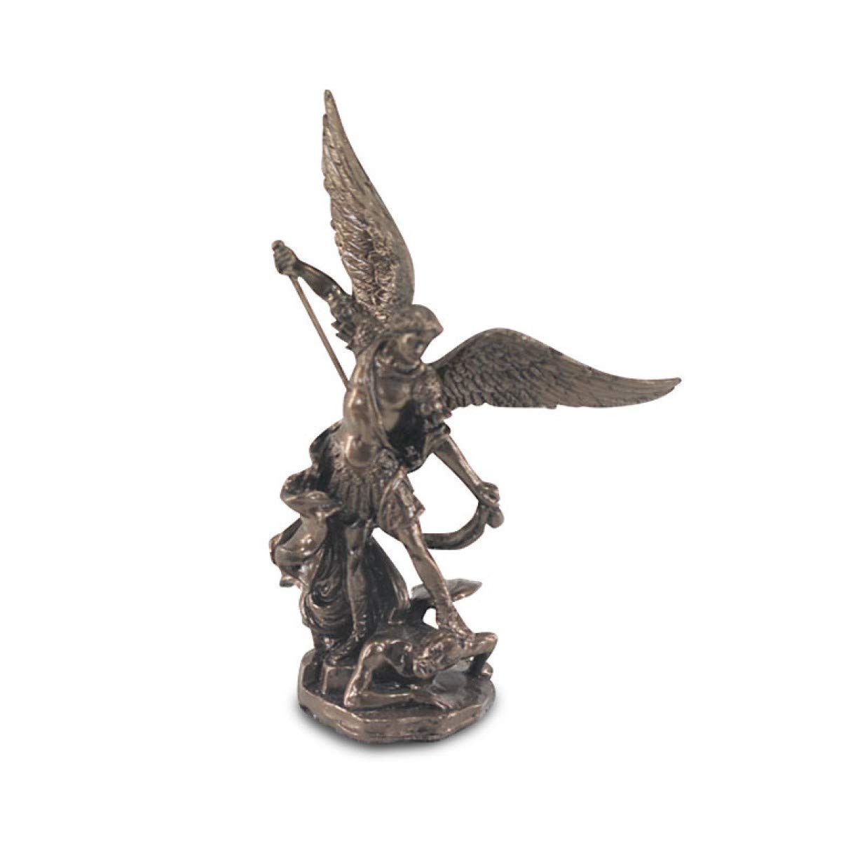 CAPRILO. Figura Decorativa Mitológica de Resina Bronce Arcángel San Miguel sobre Demonio Adornos y Esculturas. Mitología. Decoración Hogar Clásica. Regalos Originales. 7 x 3,50 x 11 cm.