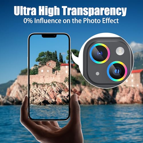 AGVEE 3+3 6 Pack for iPhone 15 6.1\" / 15 Plus 6.7\" Camera Lens Cover Protector, Metal Ring 9H Tempered HD Glass Camera Cover Protector Film, Black
