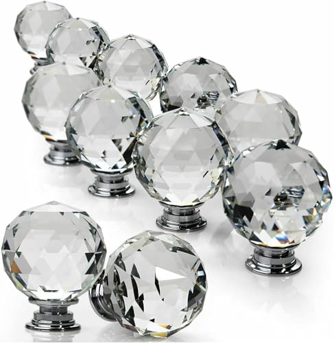 Crystal Door Knobs Clear Glass with Chrome Finish Vintage Style Decorative Interior Door Handle Set for Bedroom Bathroom Closet Easy Installation Universal Fit (4)