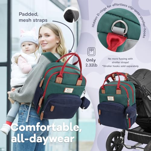 Image of RUVALINO Diaper Bag Backpack-Multifunction Baby Travel Bag with Changing pad, Insulated Bottle Holders & Pacifier Case, Large Capacity, Waterproof, Red-Green-Blue