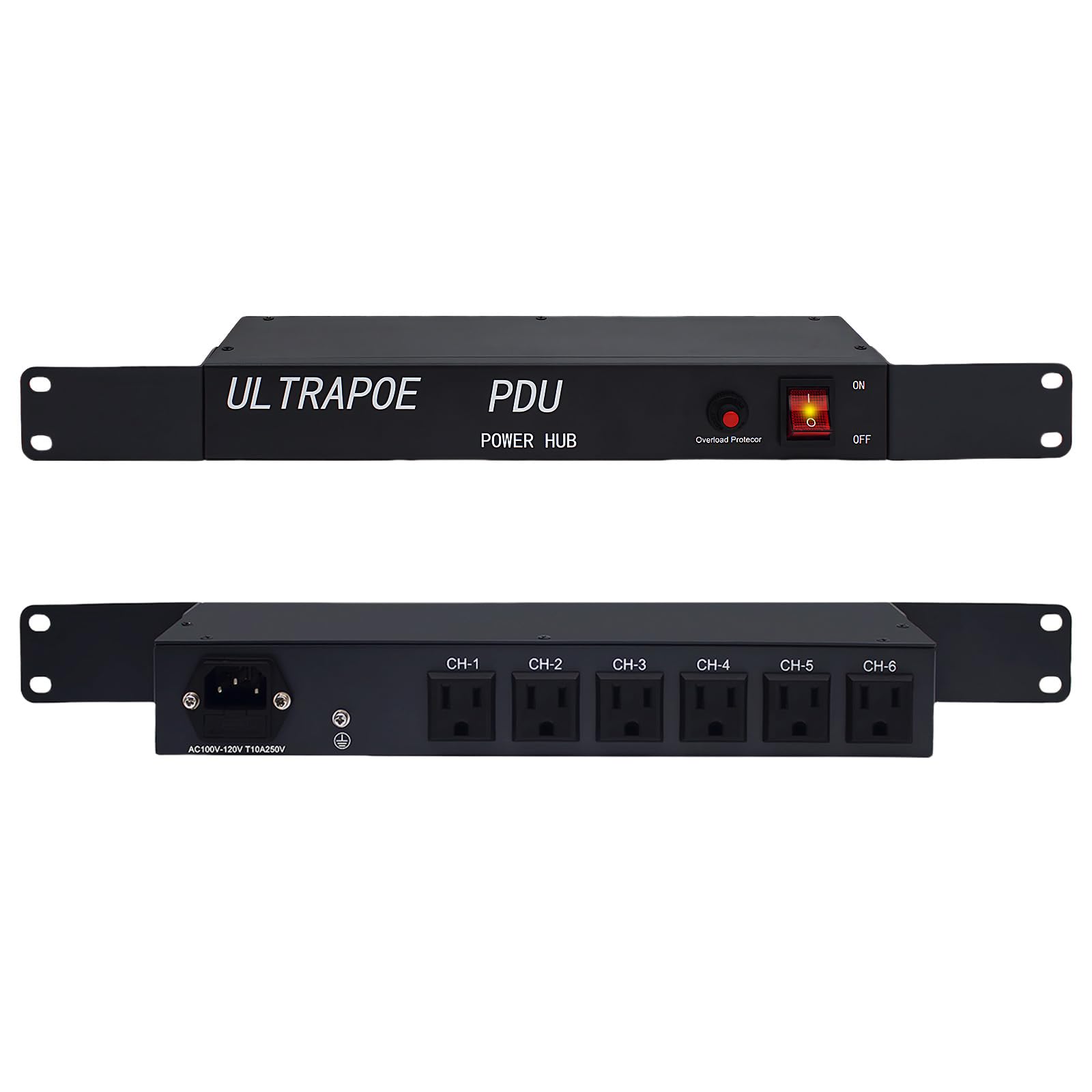 6 Outlet Horizontal 1U Rack Mount PDU Power Strip,Surge Protector,Rack Mount Protection Power Outlet Strip for Server Racks,12A,1500 Joule,Heavy-Duty Electric Extension Cord Strip w/ 6 ft Power Cord