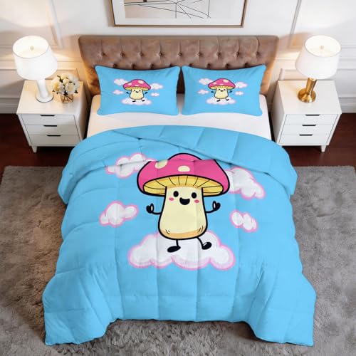 Edredón sin funda de 135 x 200 cm, diseño de cuento de hadas rústico, para todo el año, reversible, color azul claro, lavable, apta para alérgicos, para niños y adultos