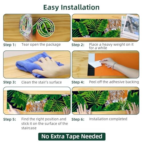 Peldaños de escalera antideslizantes con diseño de tigre tropical lavables 15 uds 7