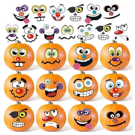 36 Pack Halloween Pumpkin Decorating Stickers Mini Make 36 Small Pumpkin Face Stickers for Halloween Kids Toddlers Party Favors Halloween Treats Stickers Gifts 18 Sheets