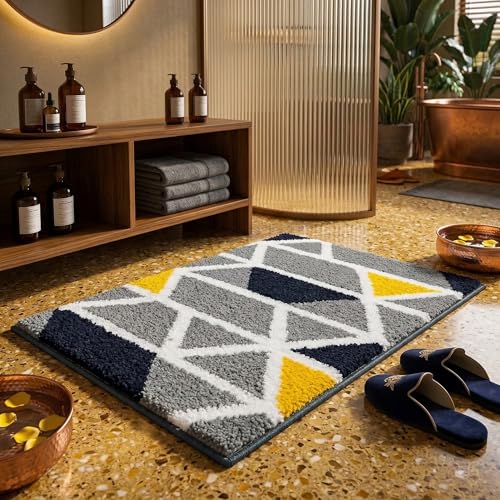 Image of LOOMLYFE Super Soft (40x60 cm) Microfibre 2000 GSM Bath Mat Super Absorbent Anti-Skid Door Mats for Home /Bathroom Mat /Bedroom /Kitchen /Floor Mat Pack of 1 - GreyZigZag