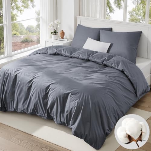 Duvetnova Bettwäsche 220x240 Baumwolle Grau, 220x240 Bettwäsche Set 1 Bettbezug 220x240 Baumwolle + 2 Kissenbezüge 80x80 cm… – Ansicht 1