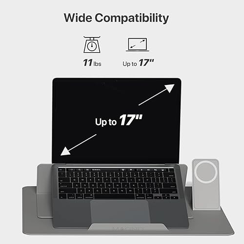 Miniatura 3 de HUANUO Soporte magnético para laptop de 10 a 17 pulgadas, elevador portátil plegable para laptop con soporte para teléfono y cojín de muñeca,
