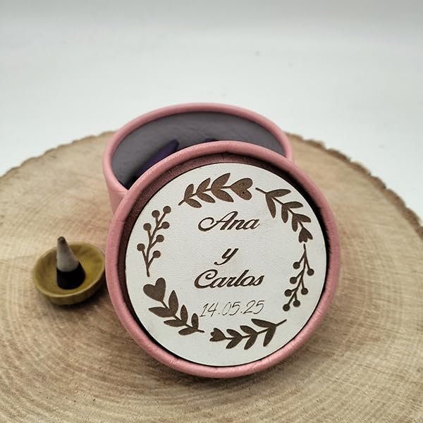 Lote de 20 Set Incienso olor a lavanda detalle boda, comunion, con tapa de madera personalizada mediante grabado laser