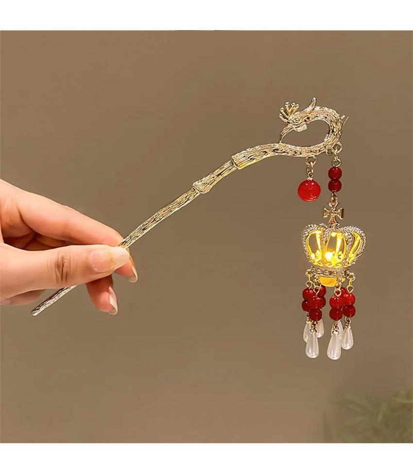 Miniatura 2 de Farol de luz con borla, horquillas para el cabello, palillo chino en espiral para el cabello antiguo, accesorios para el cabello para mujeres, 1
