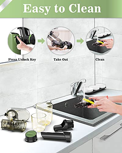 Juicer Machines, ORFELD Cold Press Juicer with 90% Juice Yield & Purest Juice, Easy Cleaning & Quiet Motor Masticating Juicer Machines for Vegetables and Fruits (Motcha Green)