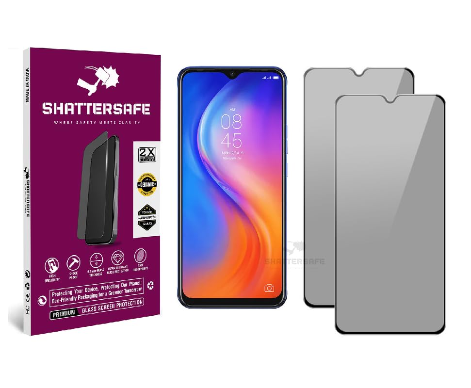 Image of Anti-Spy Privacy Tempered Glass Compatible For Tecno Spark 6 Air [Pack of 2]. 9H Hardness, Anti-Scratch, Edge-to-Edge Protection With Easy Installation Kit & Case Friendly Fit.