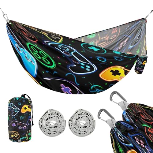 ATTX Colorful Video Game Controllers Camping Hammock - Lightweight & Portable Hammocks, Heavy Duty 330lbs Capacity for Indoor, Hiking, Backpacking, Travel, Backyard, Beach#339