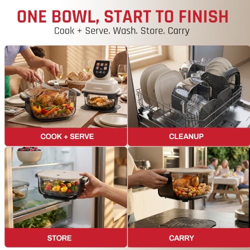 Image of Domestica Aerion Air Fryer | Pure Glass Visible Cooking | 4L + 1.5L Dual Bowl | 5 in 1 Airfry, Bake, Recrisp, Keep Warm | Dishwasher Safe | Soft Touch Button Controls | 1500W | 1 Yr Warranty