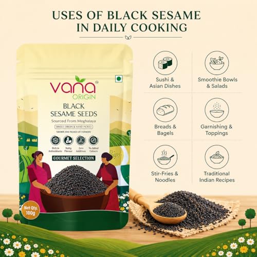 Image of Vana Origin Black Sesame Seeds from Meghalaya 1kg | Raw Sesame Seeds |Pure & Natural | Black Til Seeds for Eating | Cold-Pressed Grade | Kaale Til | Whole Fresh and Natural Unhulled Kale /Black Til Seed
