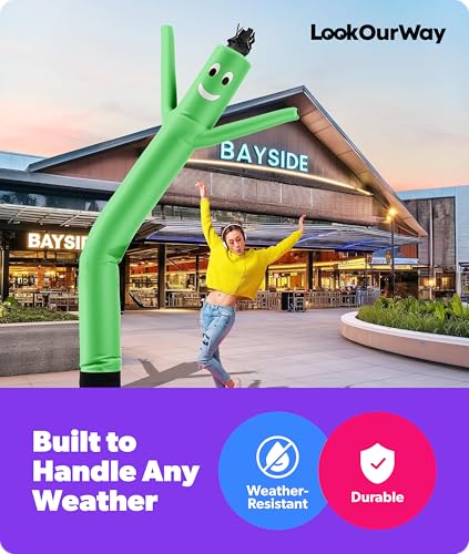 Image of LookOurWay Air Dancers Inflatable Tube Man Attachment - 10 Feet Tall Wacky Waving Inflatable Dancing Tube Guy for Business Promotion - Blower Not Included - Green