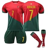 Trikot Kinder Jersey 2223 New Portugal No.7 Ronaldo Home Away Red White Football Jersey Sport Soccer Suit Set Quick Dry Breathable T-Shirt Shorts Socks Adult Kid Fußball Jerseys Set Gifts