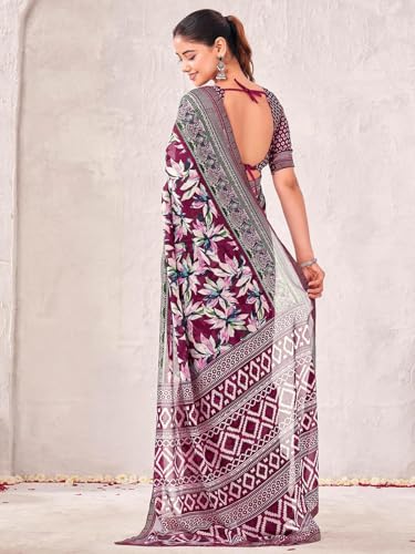 Image of SIRIL Women's Georgette Printed Saree with Unstitched Blouse Piece