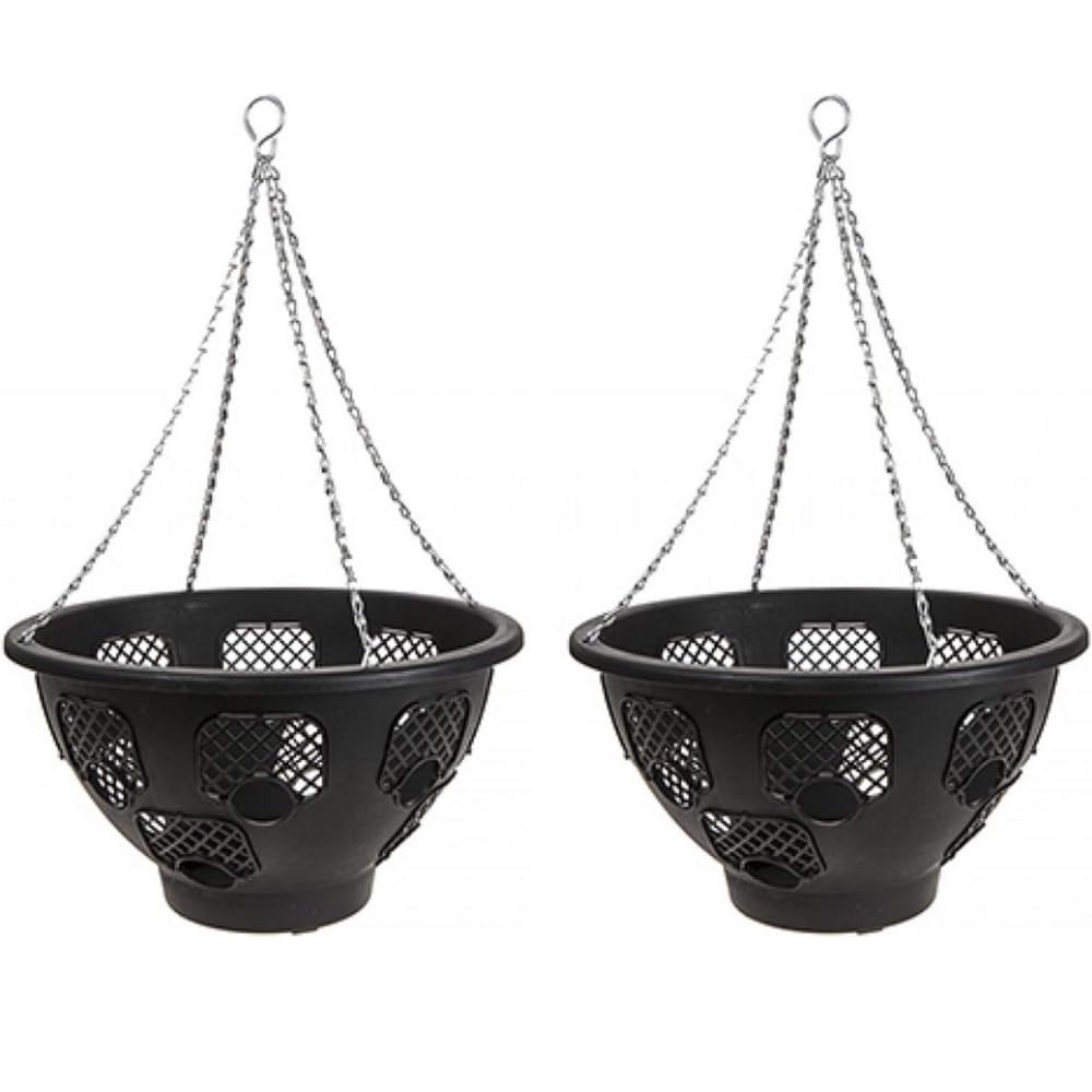 Trendi® Easy Filling Hanging Baskets/Planters Black 14"/ Indoor Outdoor Garden Porch Decoration With Chain 46cm (2)