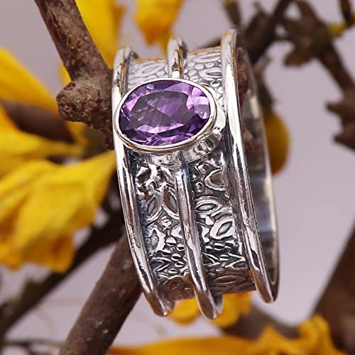 Amethyst Silver Spinner Ring 925 Solid Sterling Silver Band Meditation Ring By Goyal Exports SRG328D