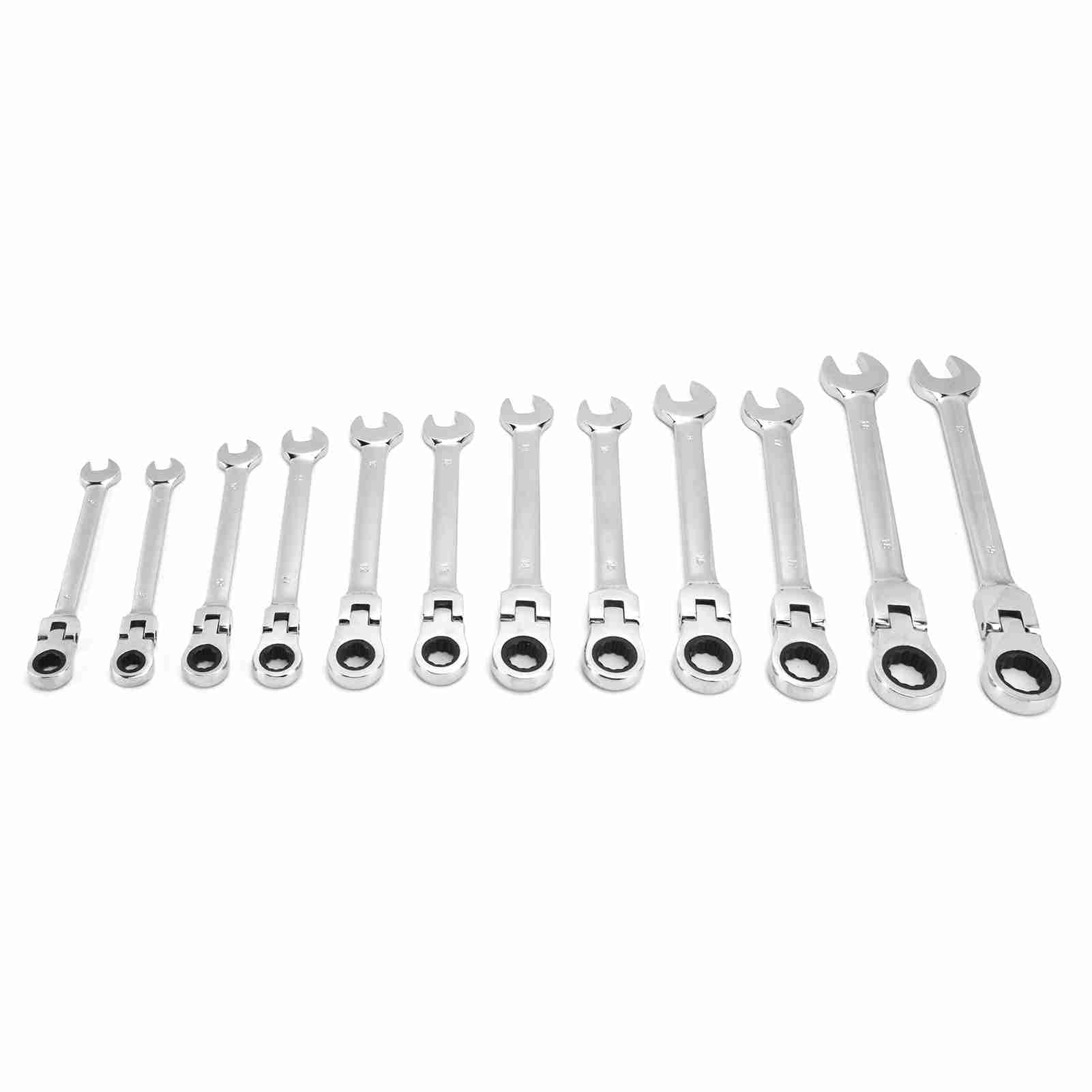 FLEXMAN 12 Częściowy Zestaw Kluczy Grzechotkowych, 8 mm 19 mm 72 Zęby Grzechotka Stalowa, Elastyczna Metryczna Grzechotka Z Elastyczną Główką, 5 Biegowy Zestaw Kluczy Płasko Oczkow (ruchoma głowa)