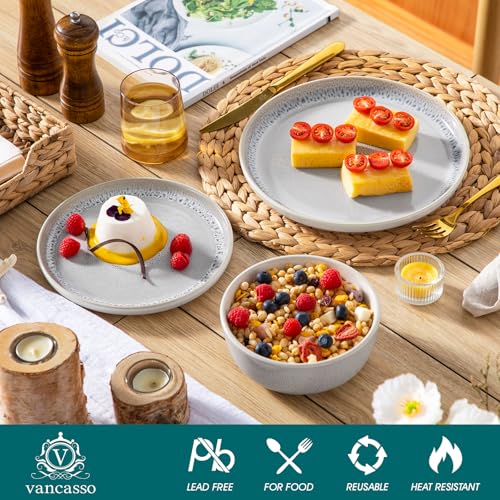 Geschirrset 6 Personen, vancasso SNOW Steingut Geschirr set 18tlg für 6 Personen, Tafelservice mit Teller set, Schalen & Salattellern, Spülmaschinenfest, Mikrowellengeeignet