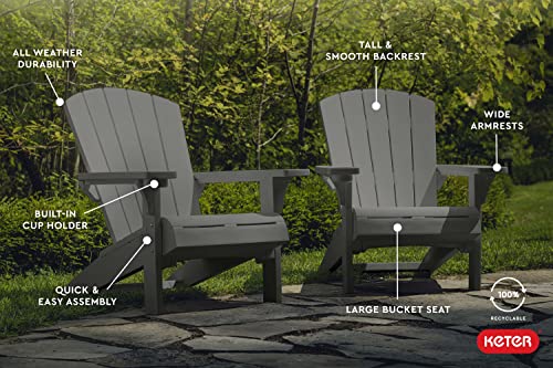 Image of Keter Alpine Adirondack Resin Outdoor Furniture Patio Chairs with Cup Holder - Perfect for Beach, Pool, and Fire Pit Seating, Dark Grey
