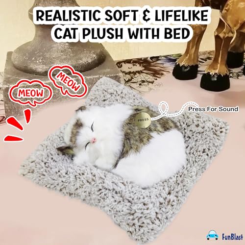 Image of FunBlast Cute Sleeping Cat Plush Toy with Meow Sound, Gift for Kids, Toy Accessories for Car Dashboard (Grey)