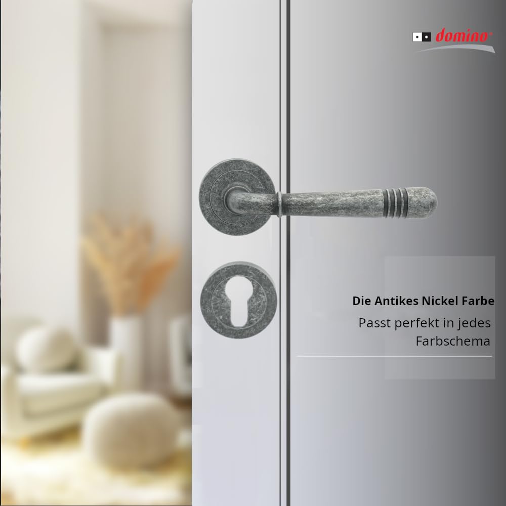 Domino Elena QR SLIM SN Poignée De Porte PZ - Cylindre Profilé - Rosace Carrée - Pour Porte De Chambre, De Bureau, De Cave Et Porte Intérieure - Aluminium Satiné Nickel