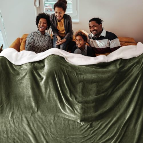 Image of Bedsure GentleSoft Sherpa Fleece Cal King Blankets for Bed, Non-Heated, Thick and Warm Oversized Throw for Women and Men, Soft Fuzzy Plush Large Blanket for Winter, Olive Green, 112x98 Inches