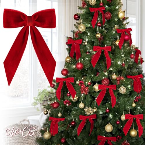 Christmas Decorations - Christmas Bows - 24 Pcs 7 x 6 inch Medium Red...