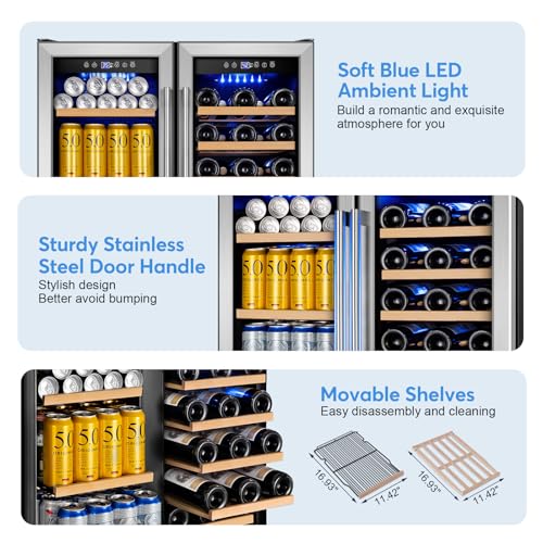 Image of 30 inch Wine and Beverage Refrigerator - Dual Zone Wine and Beverage Cooler, Under Counter /Freestanding Wine and Beer Fridge Holds 29 Bottles & 110 Cans - Ideal for Home, Bar, and Office-Premium Cooling