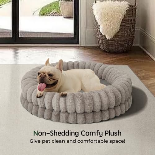 BALANCE Luxury Donut Dog Bed, 30 Inches Round Dog Bed Medium Size Dogs Washable, Orthopedic Calming Dogs Bed for Pets with Anti-Slip Bottom, Oatmeal - Image 3