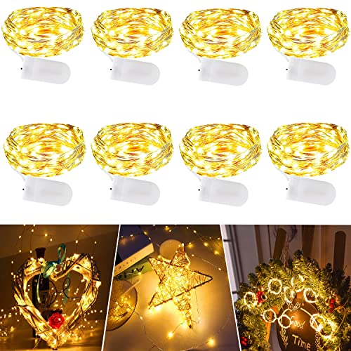 8 Pack Fairy Lights Battery Operated String Lights, EHWINE Battery String Lights 7ft 20 Led Fairy Lights for Bedroom Waterproof Firefly Lights for DIY Wedding Party Christmas Decor, Warm White