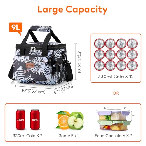 Image of Lifewit Medium Lunch Bag, Insulated Lunch Box, Soft Cooler Cooling Tote for Adult Men Women, Flower 12-Can (9L)