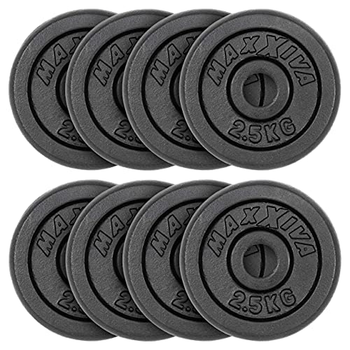 MAXXIVA Hantelscheiben 8er Set Gewichtsplatte je 2,5 kg Gusseisen schwarz 20 kg Fitness Krafttraining Bodybuilding Workout Gewichtheben Reha MAXXIVA Hantelscheiben 8er Set Gewichtsplatte je 2,5 kg Gusseisen schwarz 20 kg Fitness Krafttraining Bodybuilding Workout Gewichtheben Reha