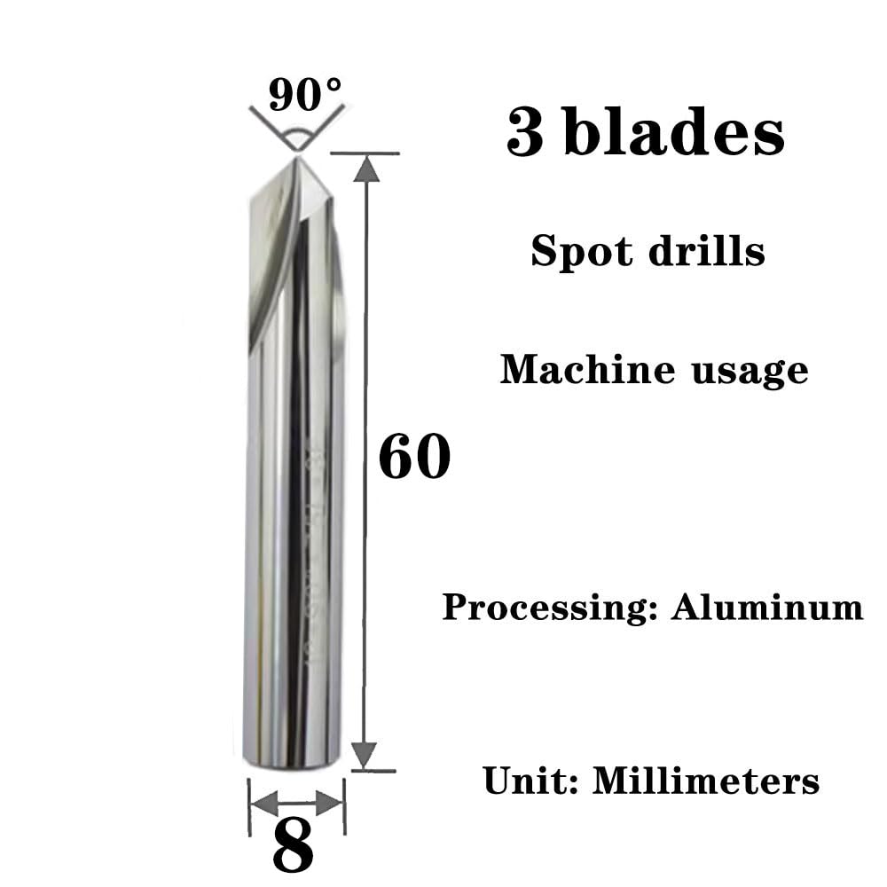 1 broca de punto fijo de 90 ° 8 MM-60 L que se utiliza para posicionamiento y biselado de punto fijo, adecuado para procesar ranuras rectas de aluminio