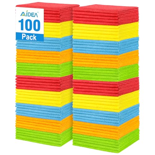 AIDEA Mikrofasertücher Mikrofaser Reinigungstücher 100 Pack, Allzweck Autotuch, fusselfrei, kratzfrei, saugfähige Microfasertücher für Autos, SUVs, Wohnmobile und Boote Geschenke, 30X30 cm