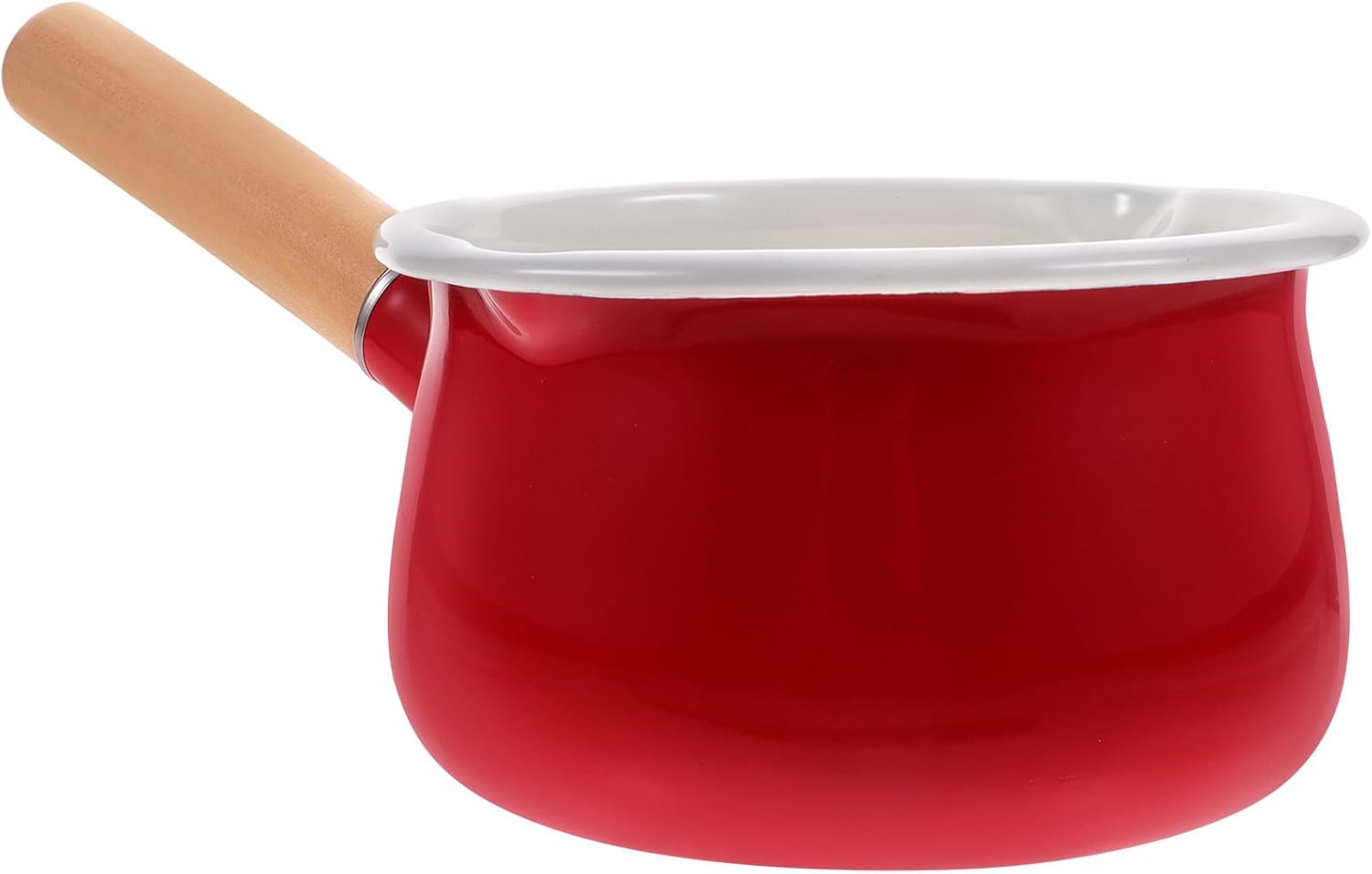 Enamel Small Saucepan with Dual Pour Spouts 15cm Red Milk Warmer Pot Nonstick Cooking Pot with Handle for Household Kitchen Use