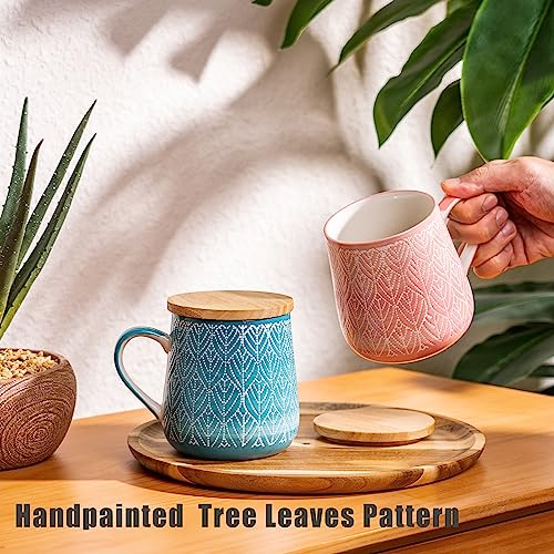 image for Taimei Teatime Coffee Mugs with Lid, 16.5 fl oz Ceramic Coffee Mugs Se