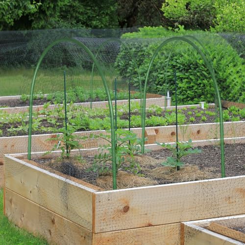 FOTMISHU Garden Hoops, 10PCS Greenhouse Hoops Rust-Free Grow Tunnel, All-in-one 23.6" x 25.6" Garden Stakes with Plastic Coated Plant Supports for Raised Beds Row Cover Garden Fabric