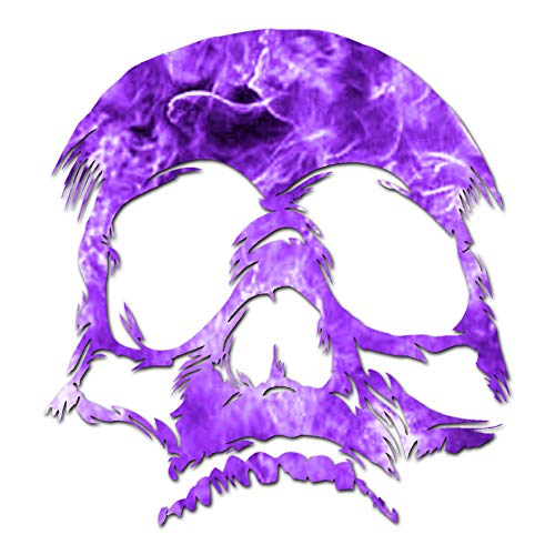 Image of Skull Bones Skeleton - Vinyl Decal Sticker - 12 inch x 12.75 inch - Purple Flames