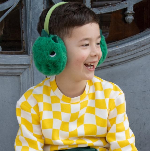 Earmuffs for Boys Dinosaur Ear Muffs Kids Cute Animal Winter Warm Green Ear Covers Adjustable, Green Dinosaur2